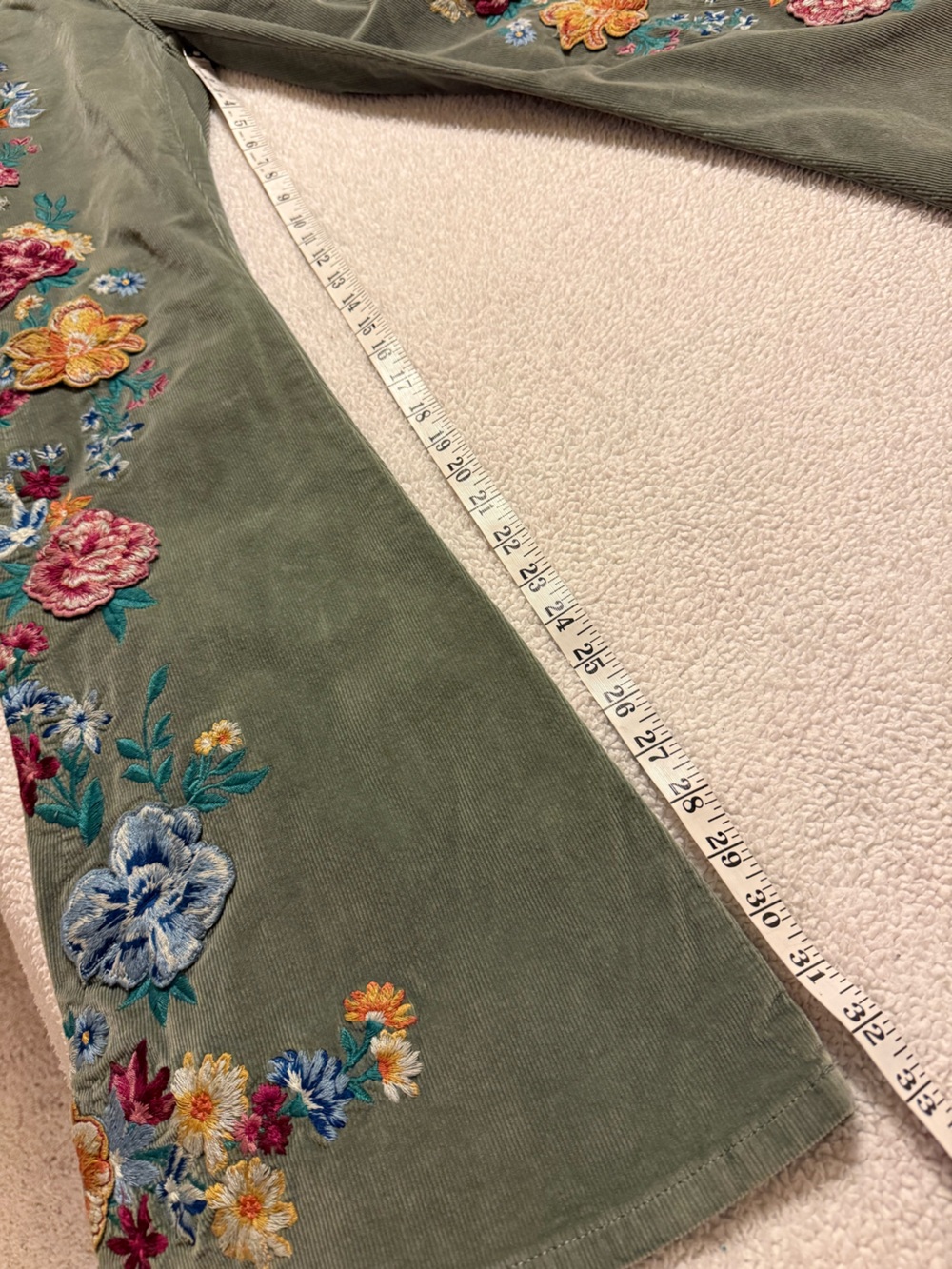 DRIFTWOOD x Free People Farrah Embroidered Corduroy Flare Pants Green Wide Leg - Picture 9 of 16